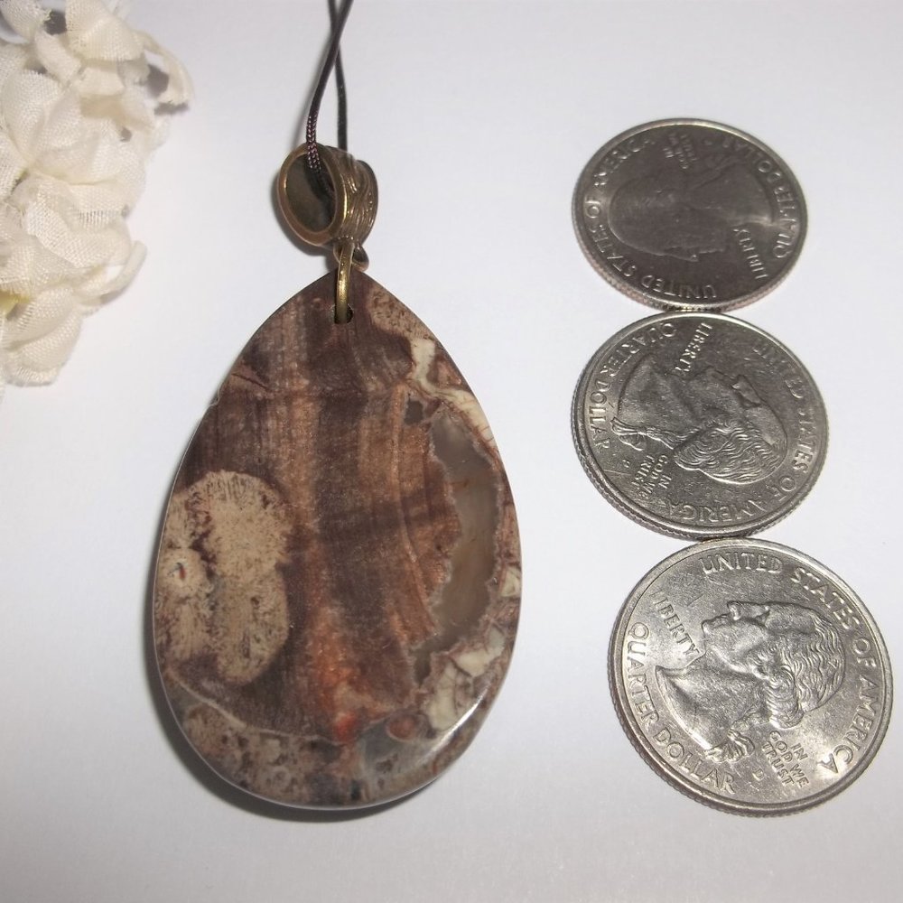 Brown Faux Jasper Gemstone Necklace Jewelry Gift Idea for Her Boho Style 6684 - Picture 4 of 9